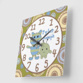 Little Monsters Peeking Baby Wall Clock Quadratische Wanduhr (Winkel)