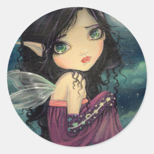 Little Moon Big-Eye Fairy Fantasy Art Runder Aufkleber