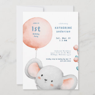 Little Mouse Blush & Blue 1. Geburtstagsfeier Einladung