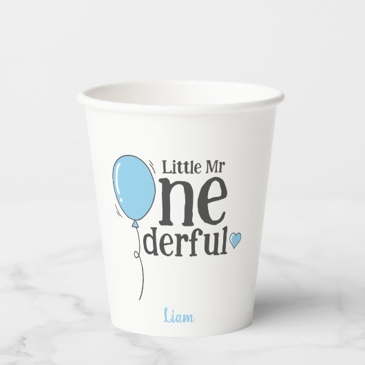 Little Mr Onederful First Birthday Blue individuel Pappbecher (Vorderseite)