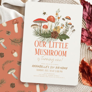 Little Mushroom Fall Autumn 1st Birthday Einladung