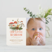 Little Mushroom Fall Autumn 1st Birthday Photo Einladung (Stehend Vorderseite)