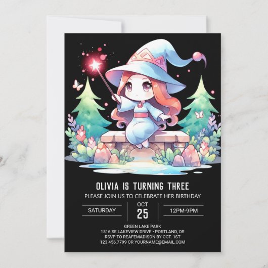 Little Mystical Wizard Geburtstag Einladung (Vorderseite)
