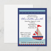 Little Navy Blue Sail Boat Baby Shower Einladung (Vorne/Hinten)