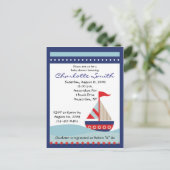 Little Navy Blue Sail Boat Baby Shower Einladung (Stehend Vorderseite)