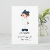 Little Navy Boy Nautical Birthday Party Einladung (Stehend Vorderseite)