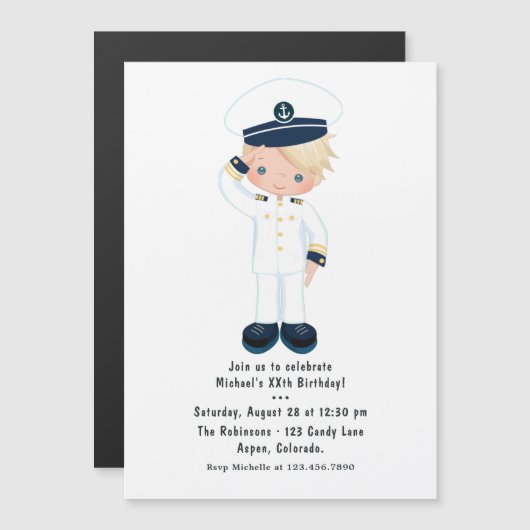 Little Navy Boy Nautical Birthday Party Magneteinladung (Vorne/Hinten)