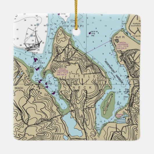Little Neck NY Nautical Chart Christmas Keramikornament (Rückseite)