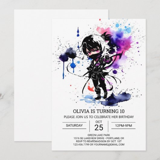 Little Ninja Custom Chic Geburtstag Einladung (Vorne/Hinten)