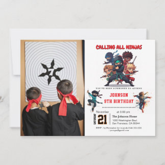 Little Ninja Warrior Kids Foto Geburtstag Einladung