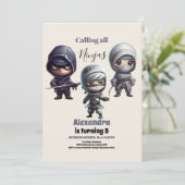 Little Ninja Warrior Kindergeburtstag Einladung (Stehend Vorderseite)