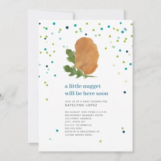 Little Nugget Chicken Nugget Blue Boy Baby Dusche Einladung (Vorderseite)