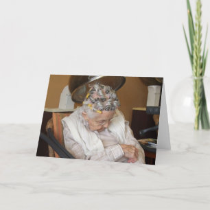 LIttle Old Lady Schlafen unter Haartrockner Feiertagskarte