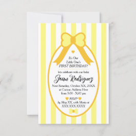 Little One Bow 1st Birthday Photo Invitations Dankeskarte