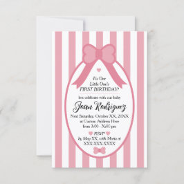 Little One Bow 1st Birthday Photo Invitations Dankeskarte