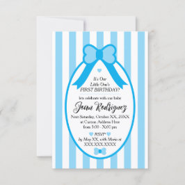 Little One Bow 1st Birthday Photo Invitations Dankeskarte
