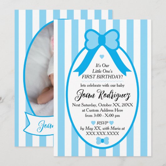 Little One Bow 1st Birthday Photo Invitations Einladung (Vorne/Hinten)