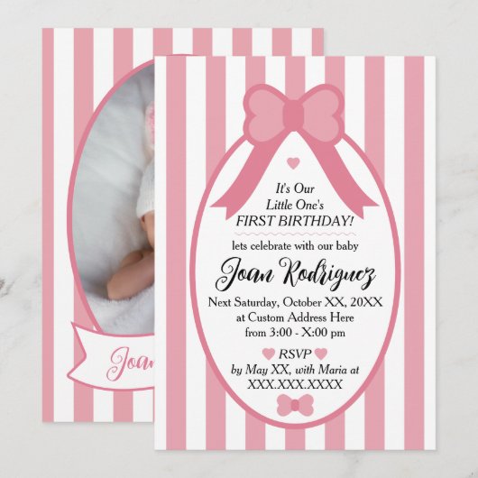 Little One Bow 1st Birthday Photo Invitations Einladung (Vorne/Hinten)