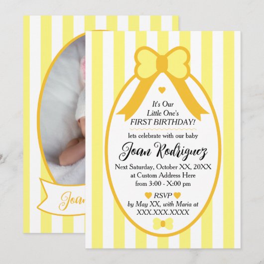 Little One Bow 1st Birthday Photo Invitations Einladung (Vorne/Hinten)
