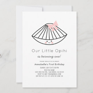 Little Opihi Pink Ribbon Girl 1. Geburtstag Einladung