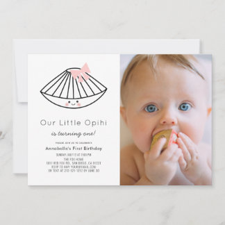 Little Opihi Pink Ribbon Girl Foto 1. Geburtstag Einladung