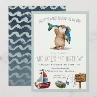 Little Otter Fishing 1. Geburtstag Einladung