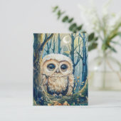 Little Owl auf dem Zweig am Halbmond Postkarte (Stehend Vorderseite)