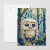 Little Owl auf dem Zweig am Halbmond Postkarte (Vorne/Hinten)