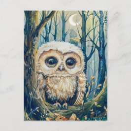 Little Owl auf dem Zweig am Halbmond Postkarte