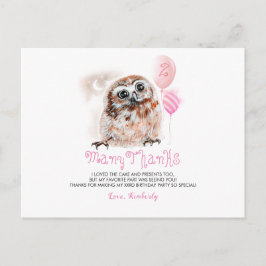 Little Owl Birthday Danke Postkarte