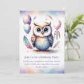 Little Owl Birthday Invitation Woodland Boho Einladung (Stehend Vorderseite)