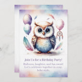 Little Owl Birthday Invitation Woodland Boho Einladung (Vorne/Hinten)