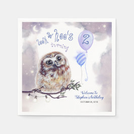 Little Owl Blue Night Birthday Serviette
