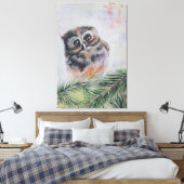 Little Owl Canvas Print - Aquarellmalerei Leinwanddruck (Insitu (Schlafzimmer))