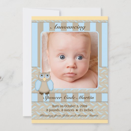 Little Owl Geburtsankündigung Ankündigung (Vorderseite)