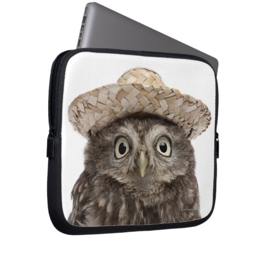 Little Owl mit einem Strohhut - Athene noctua Laptopschutzhülle (Vorne Rechts)