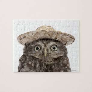 Little Owl mit einem Strohhut - Athene noctua Puzzle