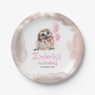 Little Owl Niedlich Pink zum Geburtstag Pappteller