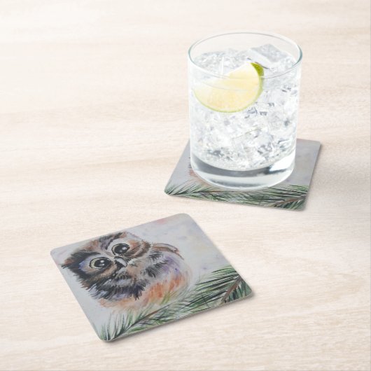 Little Owl Wasserfarbe Untersetzer (Vor Ort)