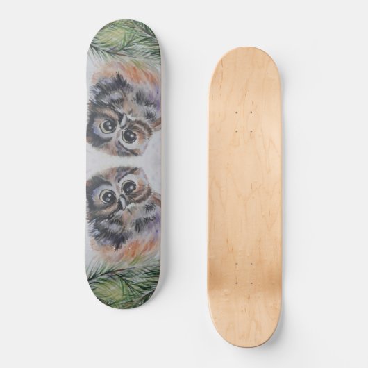 Little Owl Wasserfarbenmalerei Skateboard (Vorderseite)