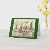 Little Owls with Holiday hats Folded Greeting Card Karte (Gelbe Blume)