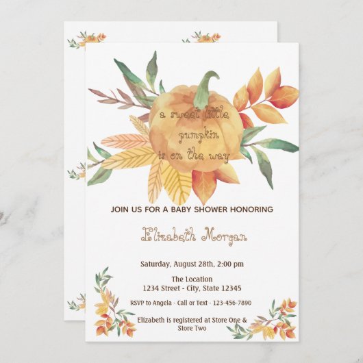 Little Pampkin, Autumn Baby Shower Einladung (Vorne/Hinten)
