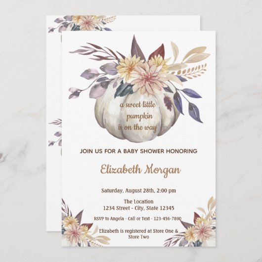 Little Pampkin, Blume Kinderdusche Einladung (Vorne/Hinten)