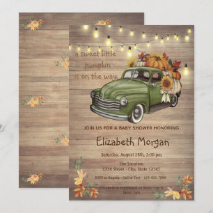 Little Pampkin, Wood Truck Sunflowers Kinderdusche Einladung