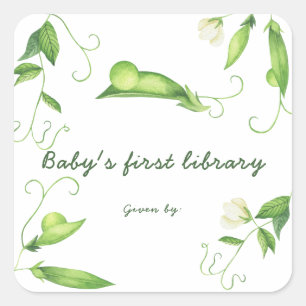 Little Pea Baby Shower - Die erste Bibliothek des  Quadratischer Aufkleber