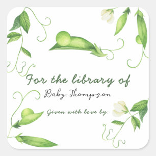 Little Pea Baby Shower - Für die Bibliothek Quadratischer Aufkleber