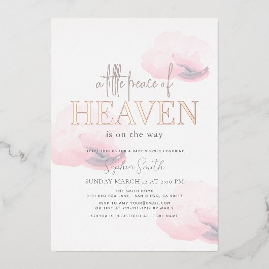 Little Peace of Heaven Pink Cloud Girl Baby Shower Folieneinladung (Vorderseite)