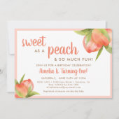 Little Peach Baby Girl 1. Geburtstag Party Einladung (Vorderseite)