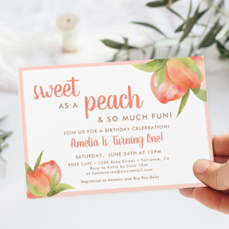 Little Peach Baby Girl 1. Geburtstag Party Einladung