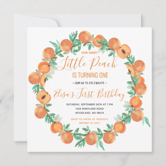 Little Peach macht einen Geburtstag Einladung (Vorderseite)